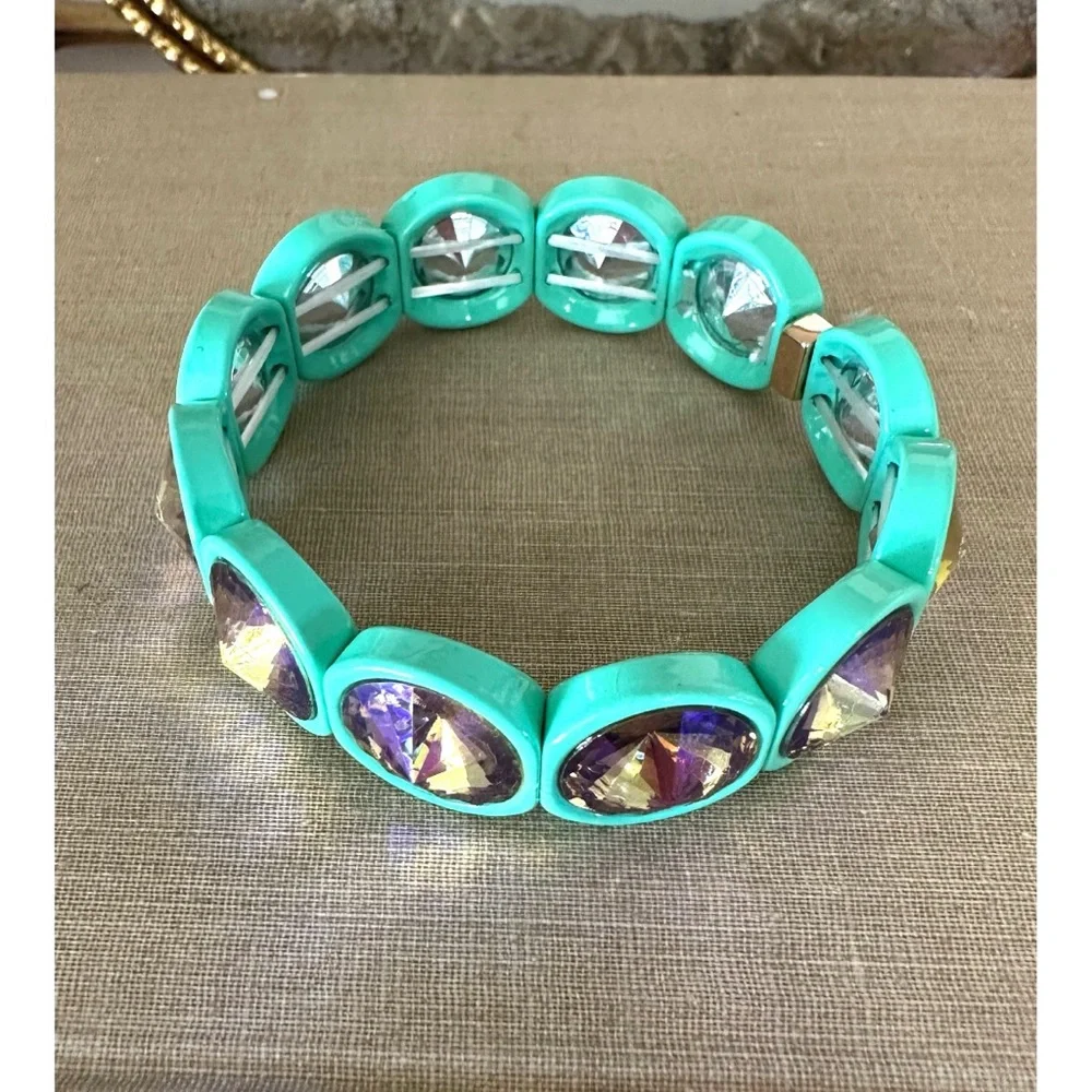 Blue Big Crystal Elastic Enamel Stretch Bracelet, NEW
